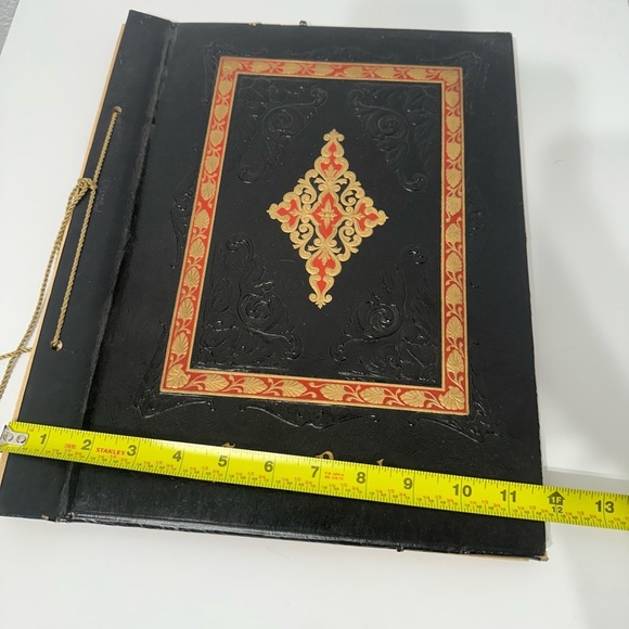 Vintage Leather Bound Unused Scrapbook Black Red Gold - Picture 7 of 7